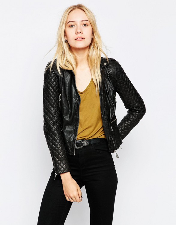 Doma Leather Moto Jacket With Quilted Sleeves