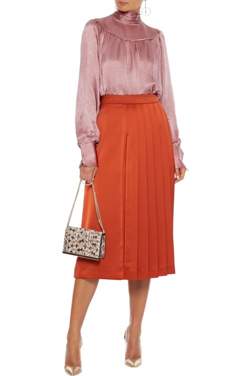 VALENTINO Tie-neck gathered hammered-satin blouse