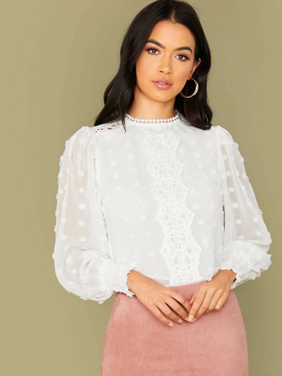 モックネック ギピュール レース ディテール アップリケ トップ