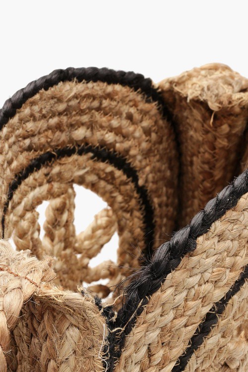 Trim Detail Cut Out Round Straw Bag