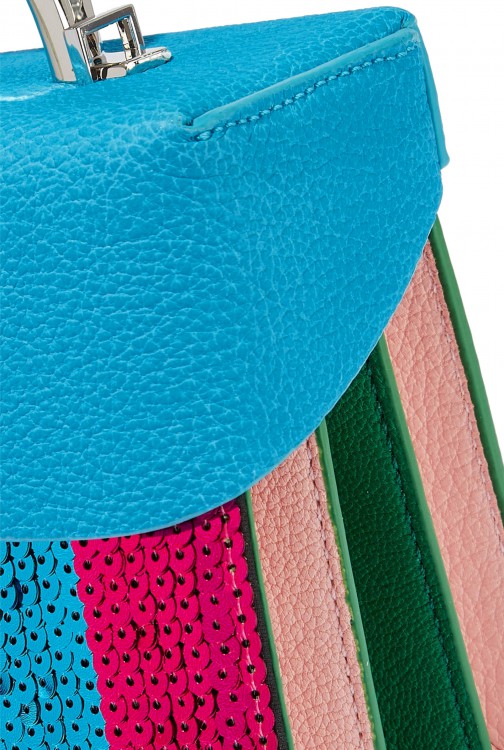 THE VOLON Laser-cut metallic color-block textured-leather shoulder bag