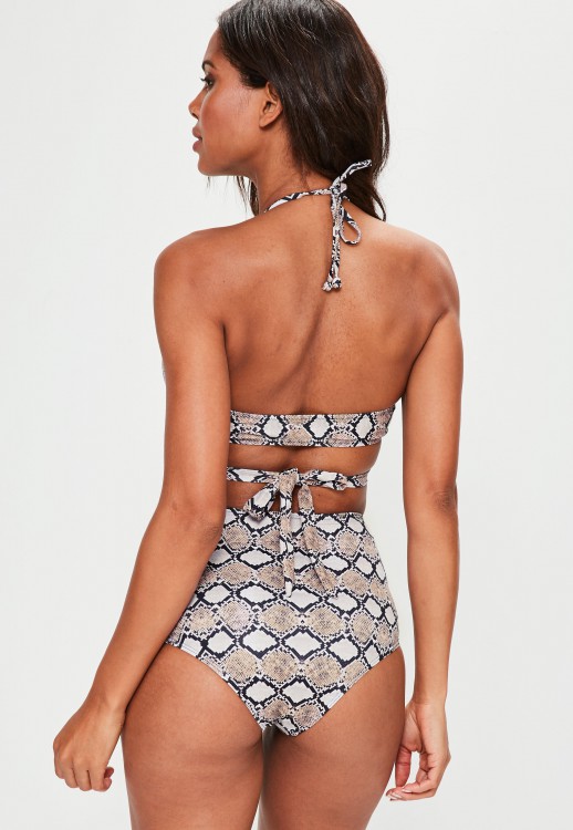 MISGUIDED grey snake print cross over bikini top - mix & match