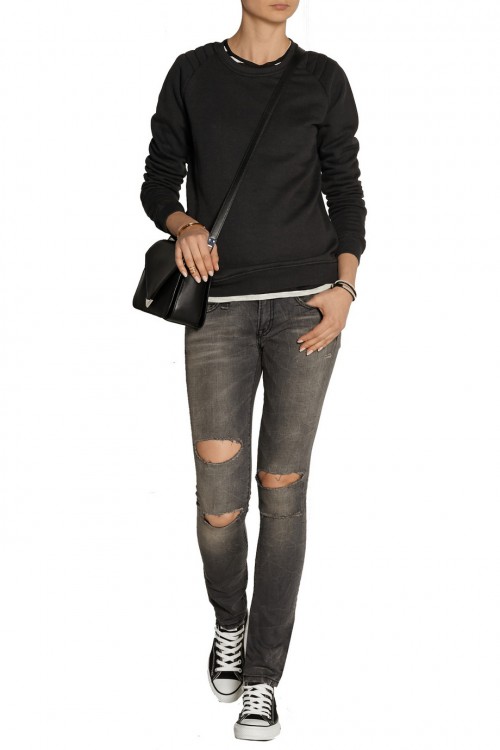 R13 Distressed mid-rise skinny jeans