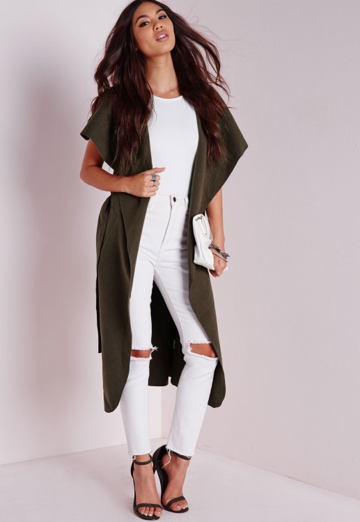 ミスガイド 袖なし ベルト ウォーターフォール コート