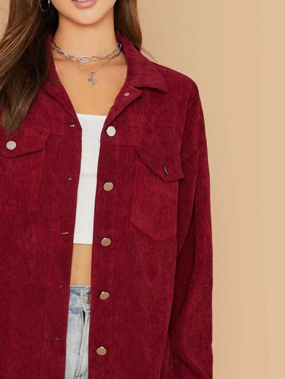 Flap Pocket Front Cord Coat
