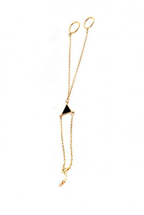 Triangle Gold Alloy Chain Link Two Double Finger Bracelet
