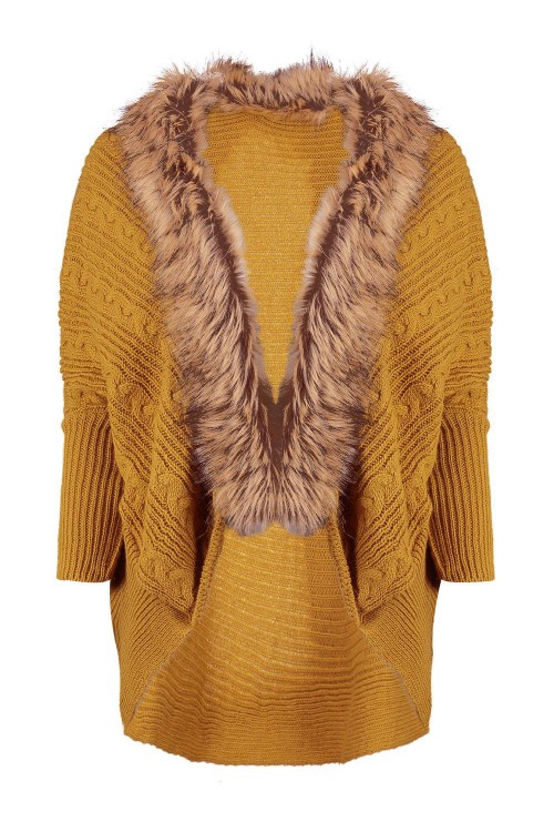 Katie Fur Trim Cable Cocoon Cardigan