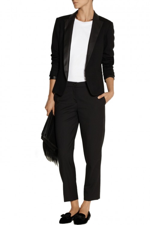 THEORY Lendria leather-trimmed gabardine blazer