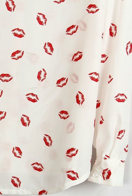 Red Lips Print long sleeve classic chiffion blouse