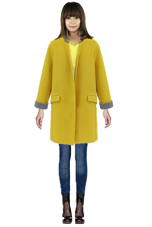[NWOT] シングルボタン ウール混 イエローロングコート