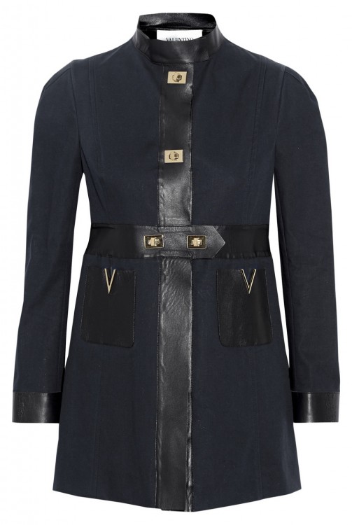 VALENTINO Faux leather-trimmed cotton-poplin coat