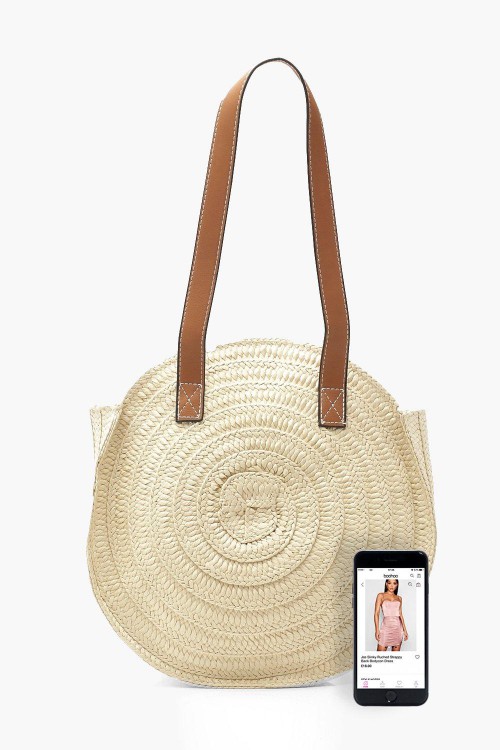 Contrast Handle Handmade Round Straw Bag