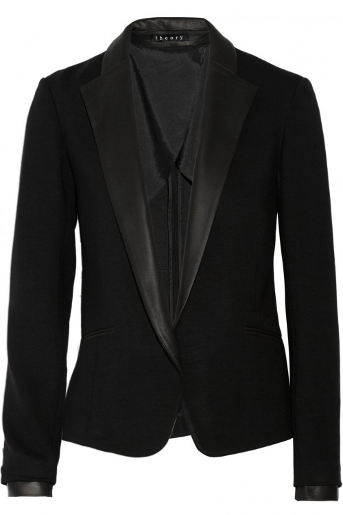 THEORY Lendria leather-trimmed gabardine blazer