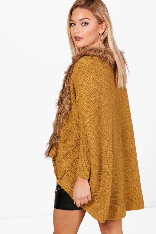 Katie Fur Trim Cable Cocoon Cardigan