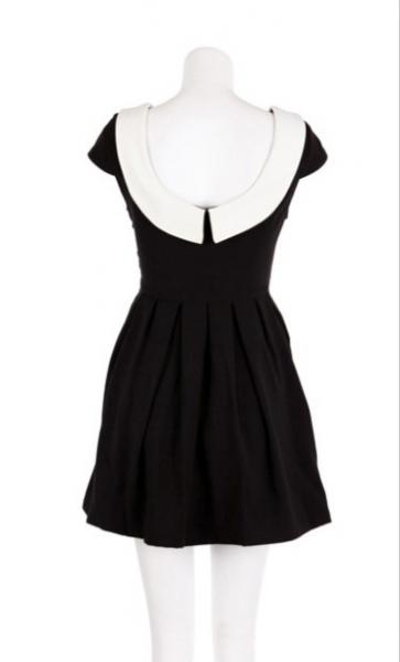 GUISSELAV Turn-down Collar Batwing Sleeves Pleated Halter Cotton Dress