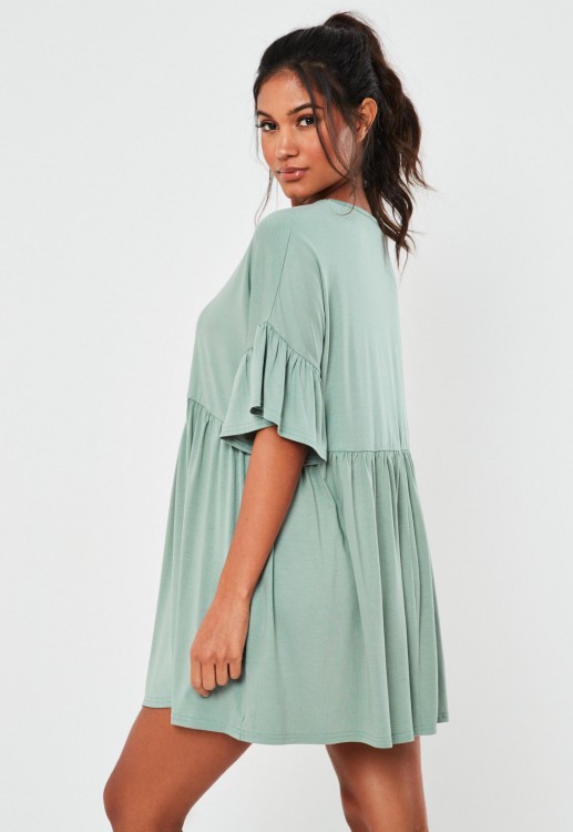 sage frill sleeve maternity smock dress