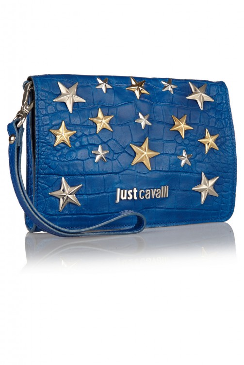 JUST CAVALLI Embellished croc-effect leather clutch