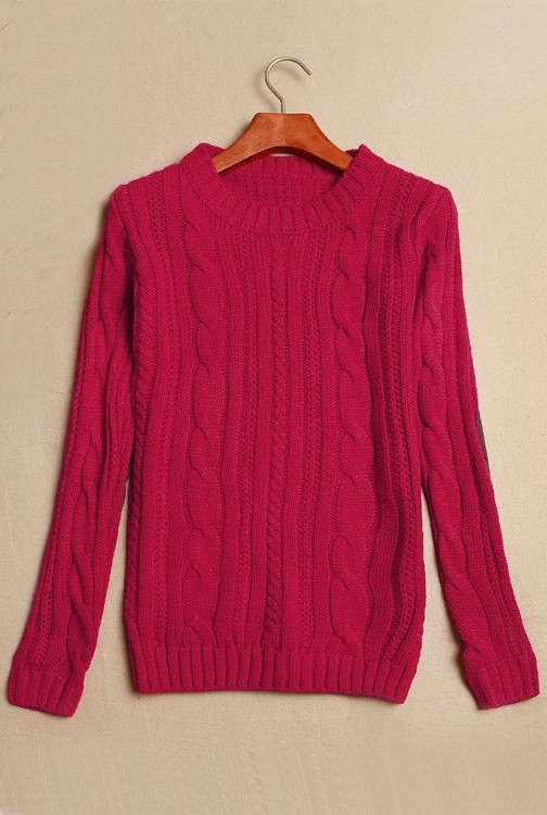 O-neck long sleeve jacquard pullover knit sweater