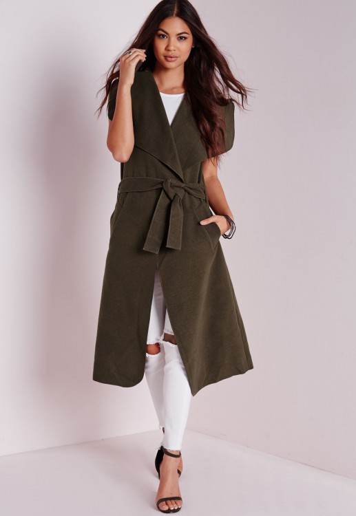 ミスガイド 袖なし ベルト ウォーターフォール コート