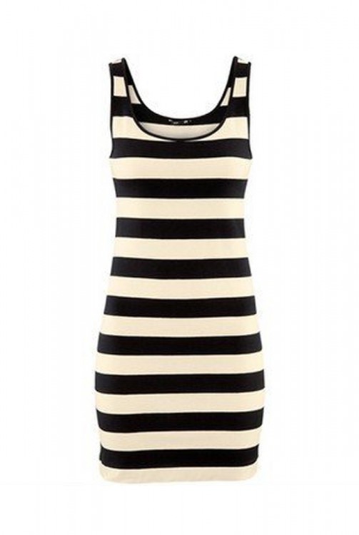 O-neck Black And White Stripe Dress