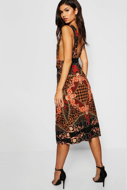 Chain Print Buckle Pinafore Midi Dress