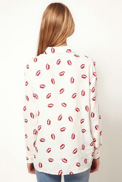 Red Lips Print long sleeve classic chiffion blouse