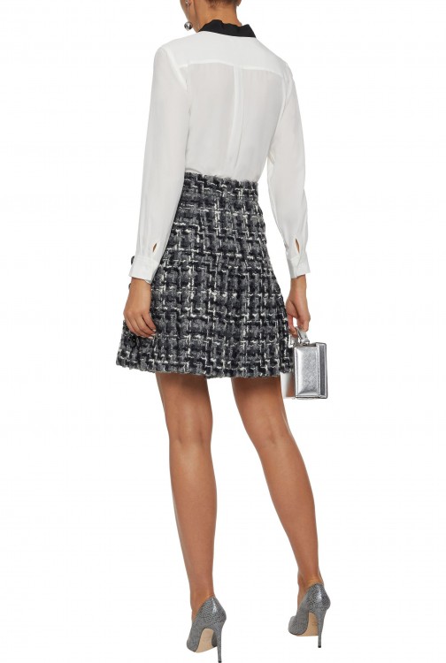 DOLCE & GABBANA Button-embellished wool-blend bouclé-tweed mini skirt
