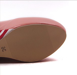 [NWOT] パテントレザー ストライプ柄ウェッジ プラットフォームパンプス　ピンク