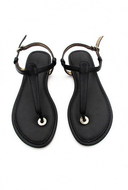 [NWOT] Tストラップ　レザーフラットサンダル black