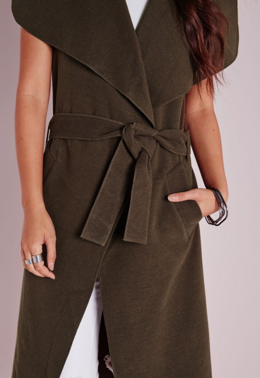 ミスガイド 袖なし ベルト ウォーターフォール コート