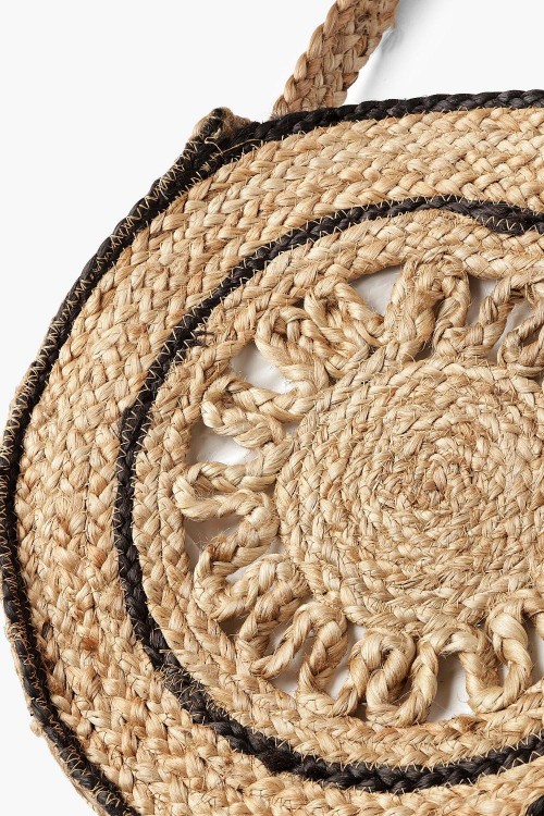 Trim Detail Cut Out Round Straw Bag
