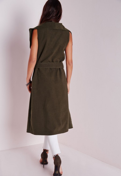 ミスガイド 袖なし ベルト ウォーターフォール コート