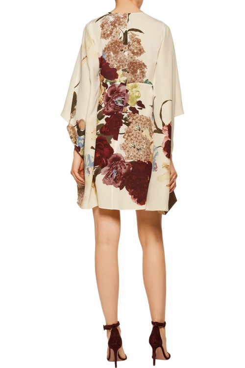 VALENTINO Cape-effect floral-print silk-crepe mini dress