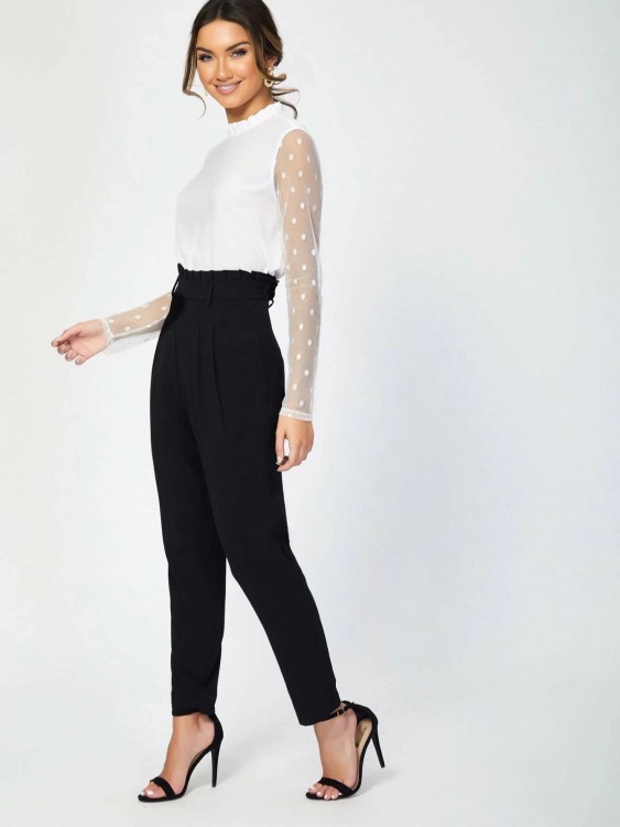 レーススリーブ フリルネック ブラウス