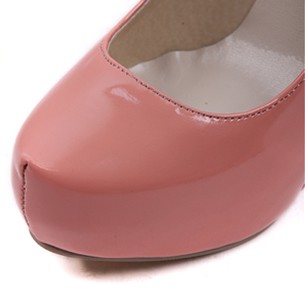 [NWOT] パテントレザー ストライプ柄ウェッジ プラットフォームパンプス　ピンク