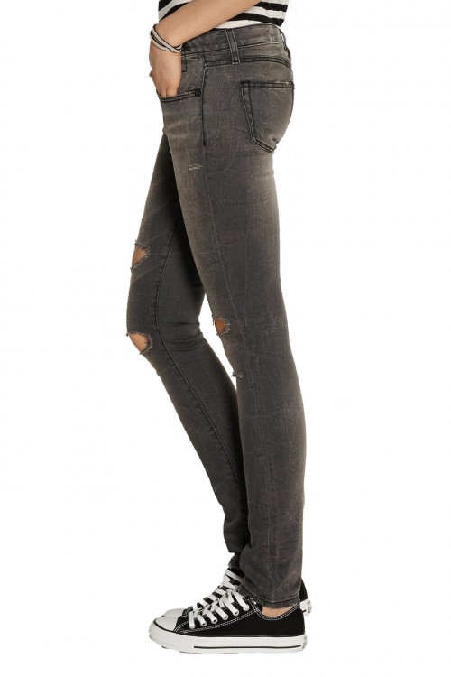 R13 Distressed mid-rise skinny jeans