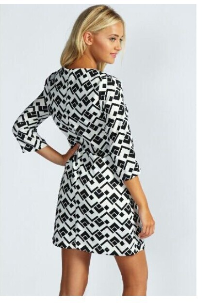 [NOWT] クオーター袖丈　ジオメトリックプリント　サマーミニドレス