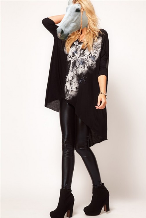 Skulls Printed Mesh on Back Long Tee