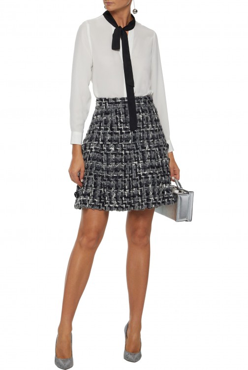 DOLCE & GABBANA Button-embellished wool-blend bouclé-tweed mini skirt