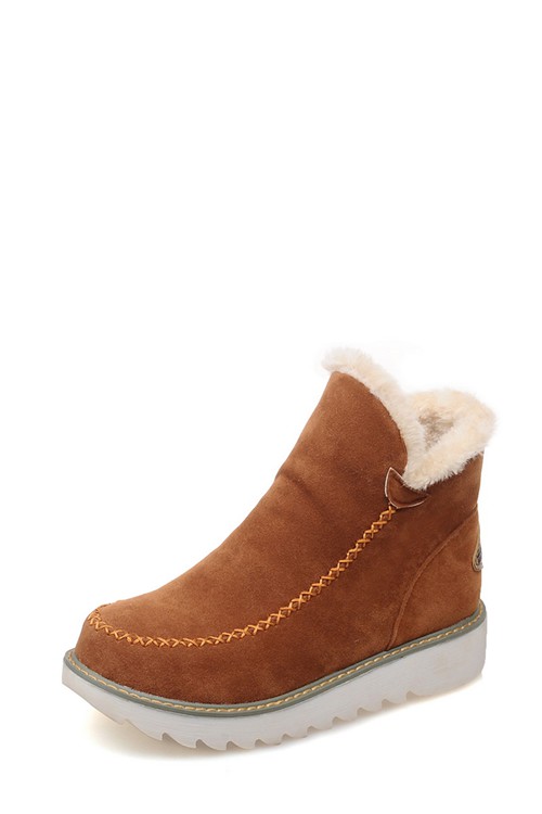 Round Toe Ankle Warm Slip-On Flat Plush Boots