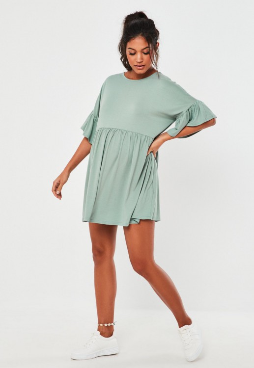 sage frill sleeve maternity smock dress