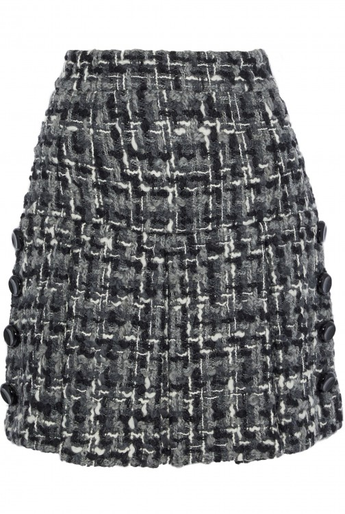 DOLCE & GABBANA Button-embellished wool-blend bouclé-tweed mini skirt