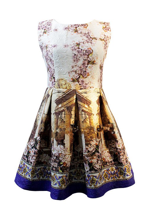 Vintage style sleeveless floral print dress