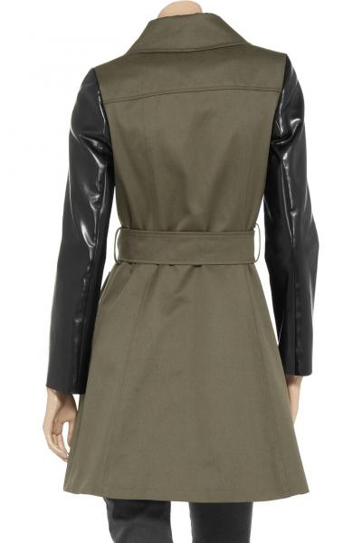 HELENE BERMAN Faux leather-sleeved twill trench coat