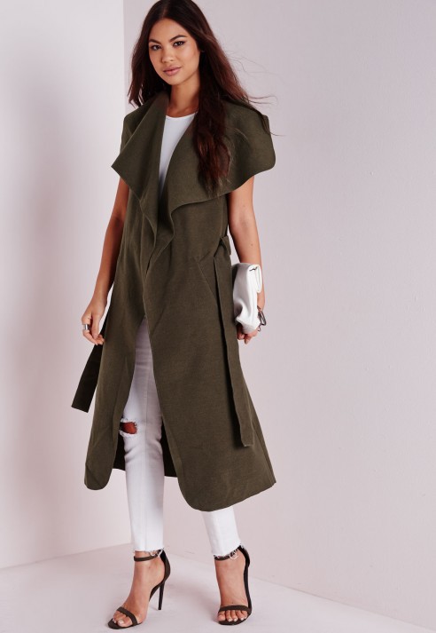 ミスガイド 袖なし ベルト ウォーターフォール コート