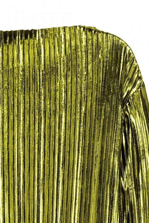 H&M プレミアム メタリックグリーン プリーツ Midi ドレス