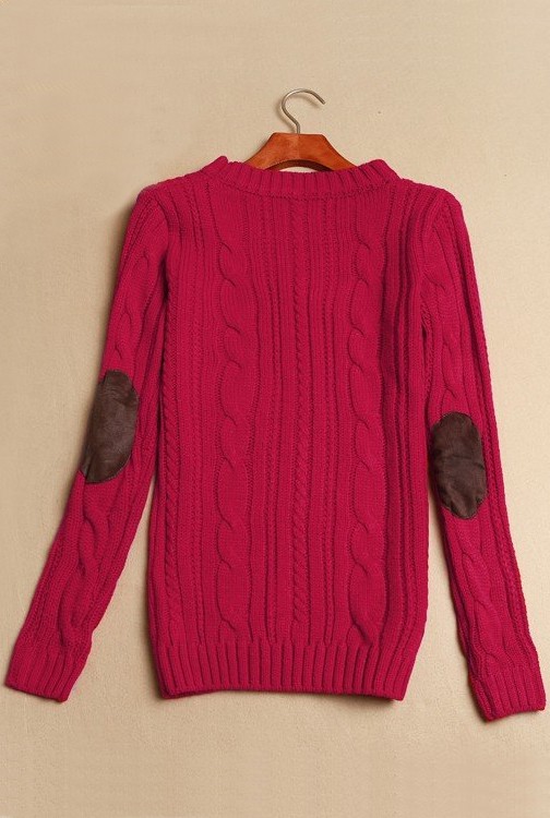 O-neck long sleeve jacquard pullover knit sweater