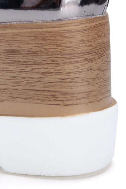 Pointed Toe Lace-up Silver Patent Leather Flats Platform Oxfords