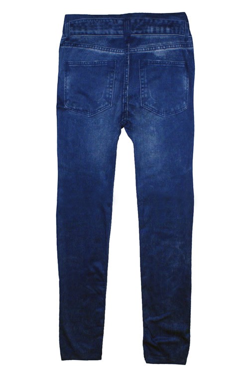 [NWOT] Vintage Damaged Denim Printed Blue Leggings