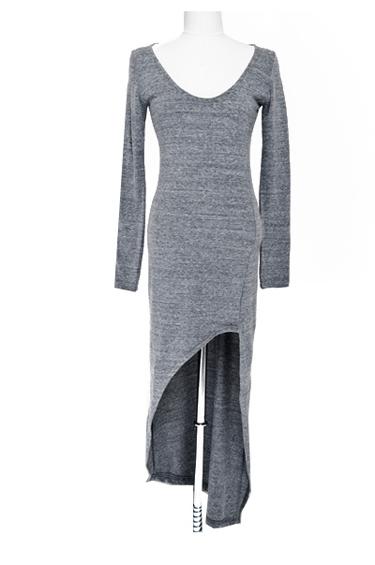 GUISSELAV Long Sleeves Slitted Knit Dress